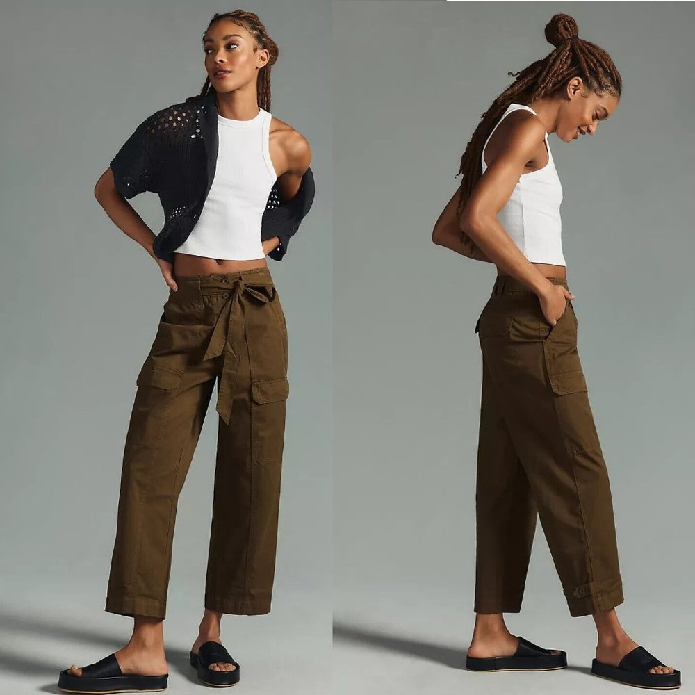 Anthropologie Unpublished Pleated Wide-Leg Trousers size 24 moss green new nwt